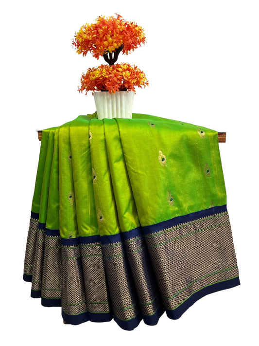 Kala Paithani Parrot Green Pure Silk Saree