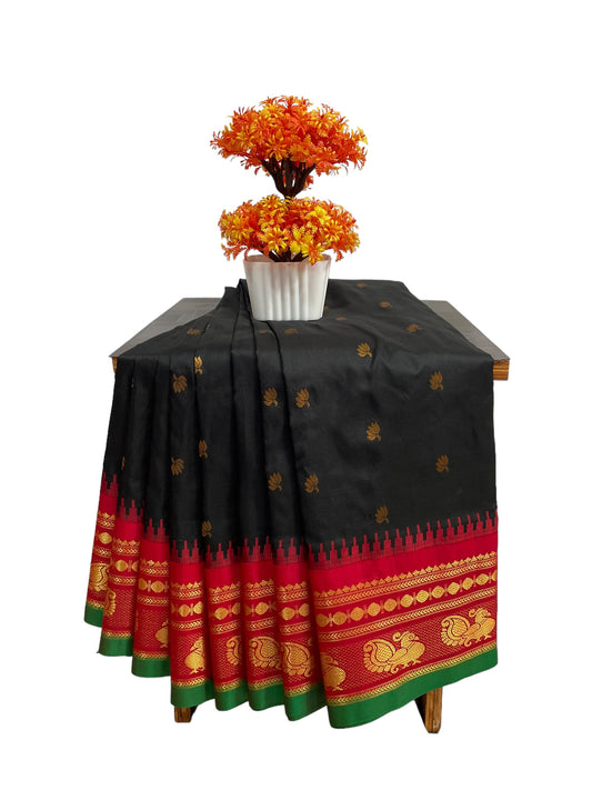 Mahalaxmi Border Black Pure Silk Saree