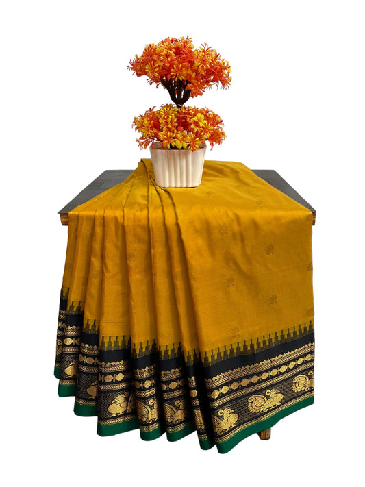 Mahalaxmi Border Gold Yellow Pure Silk Saree