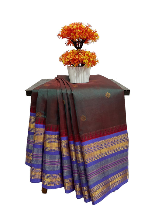 Stripes Border Brown Mix Pure Silk Sarees