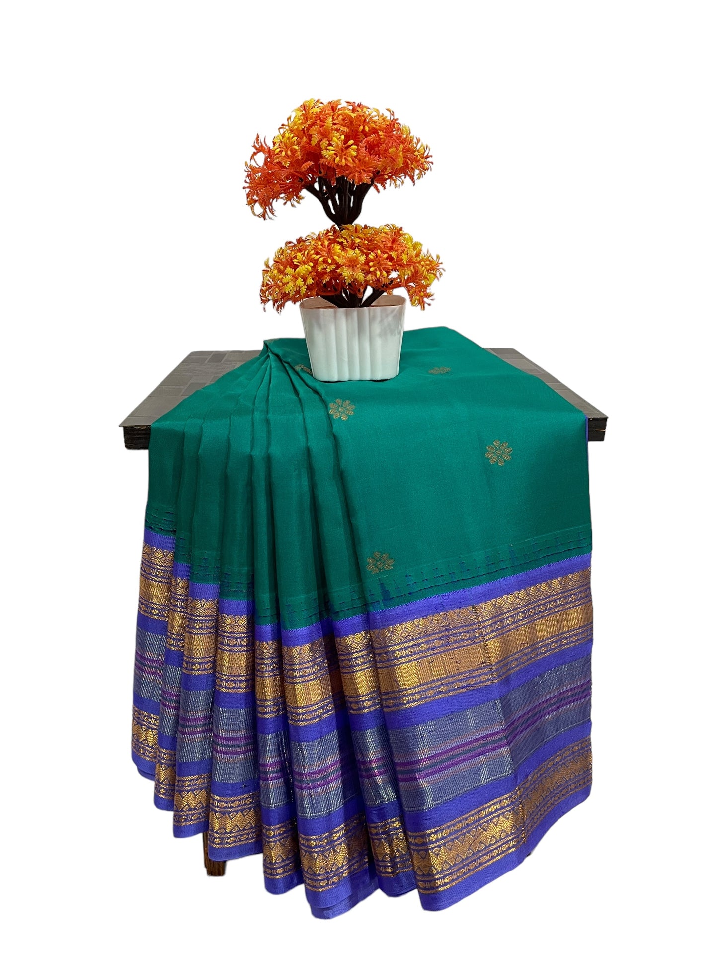 Stripes Border Turquoise Green Pure Silk Sarees