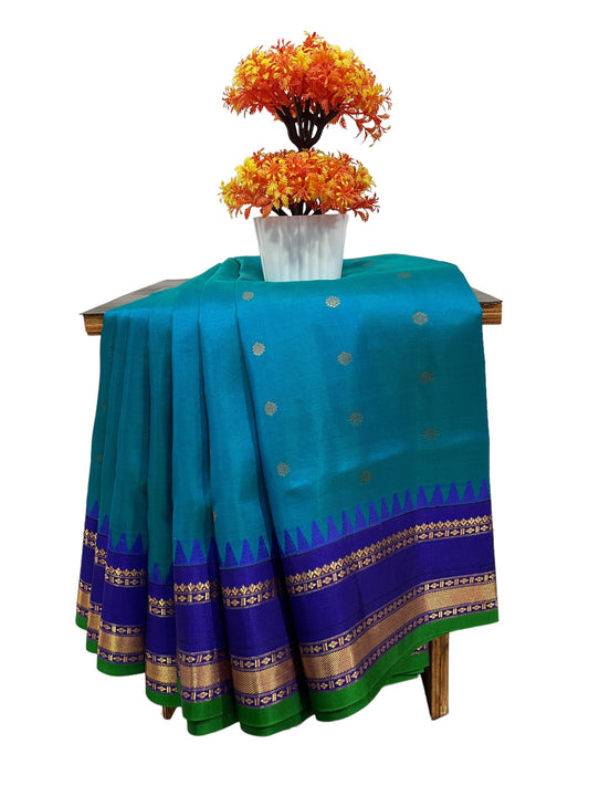 Narayanpet Gap Border Sky Blue Silk Saree