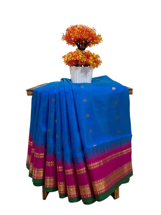 Narayanpet Gap Border  Blue Silk Saree