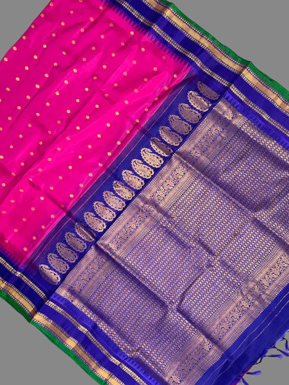 Narayanpet Gap Border Pink Silk Saree