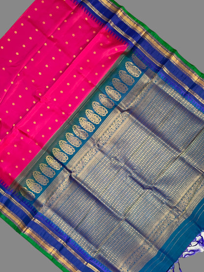 Narayanpet Gap Border Bright Pink Silk Saree