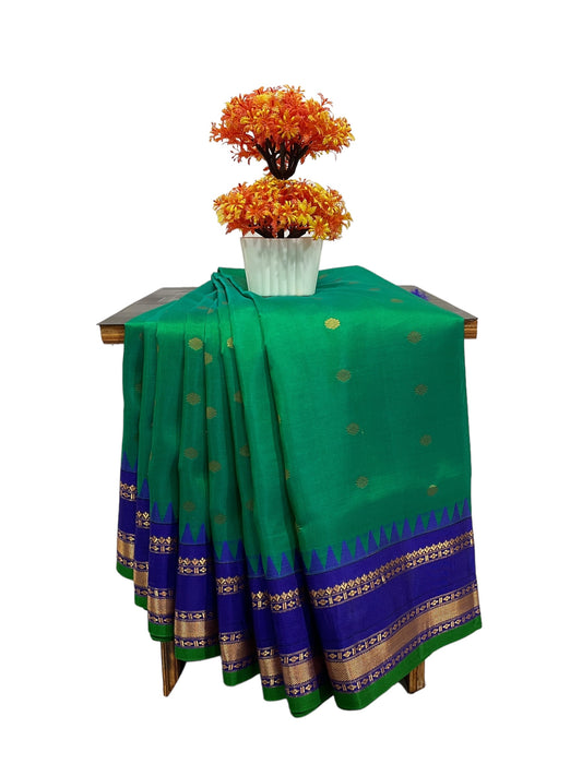 Narayanpet Gap Border Green Silk Saree