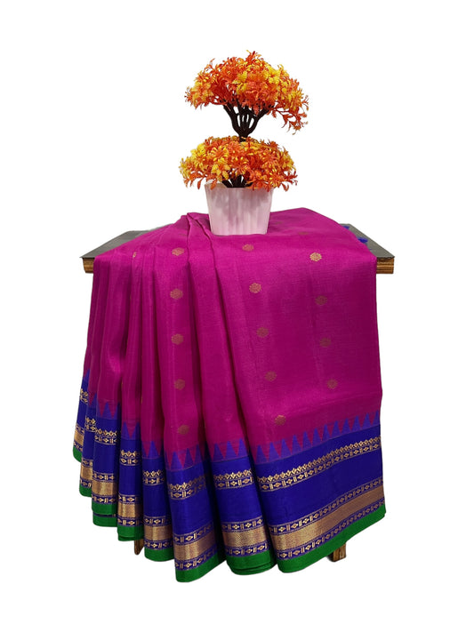 Narayanpet Gap Border Pink Silk Saree