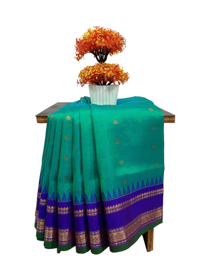 Narayanpet Gap Border Sea Green  Silk Saree