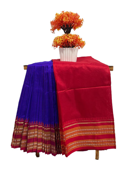 Narayanpet Checks Violet Pure Silk Sarees