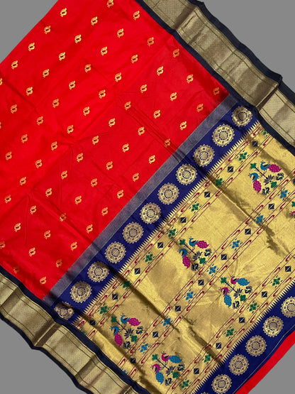 Kala Paithani Red Pure Silk Saree
