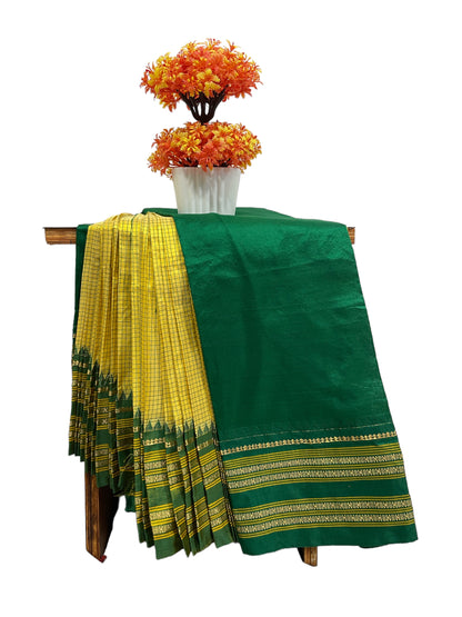 Narayanpet Checks Yellow Pure Silk Sarees