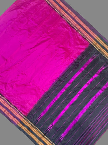 Narayanpet Plain Magenta Pink Pure Silk Saree