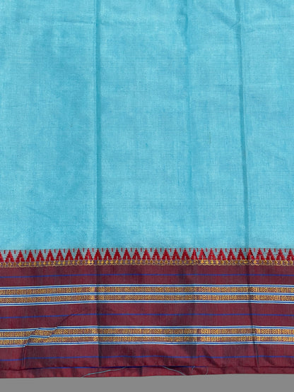 Narayanpet Border Light Blue Semi Cotton