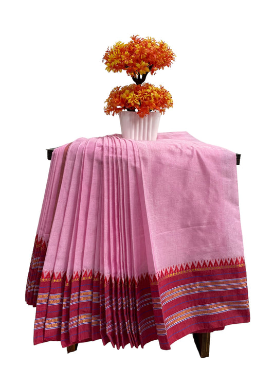 Narayanpet Border Light Pink Semi Cotton