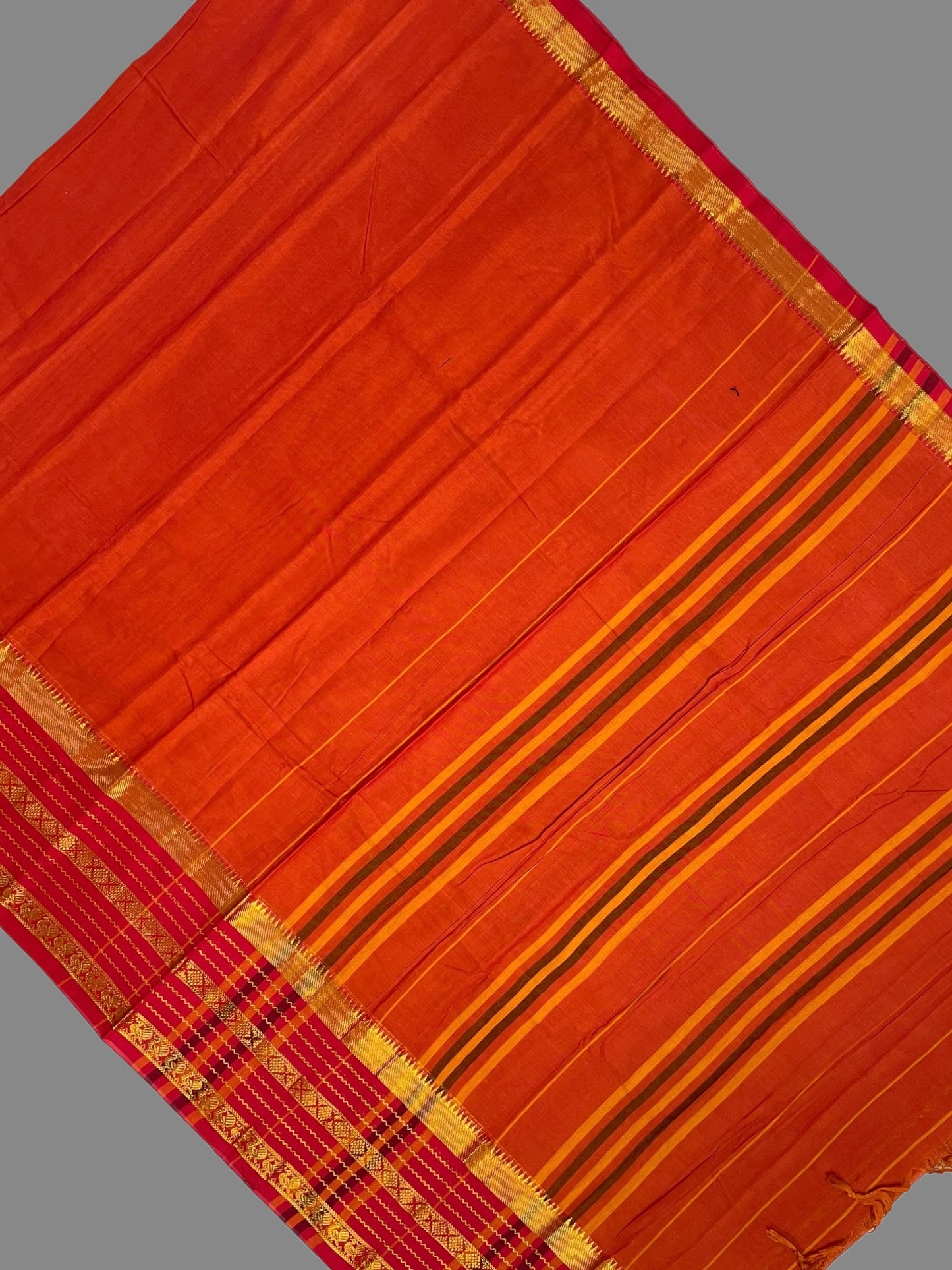 Narayanpet Dark Orange Cotton Saree  CS174