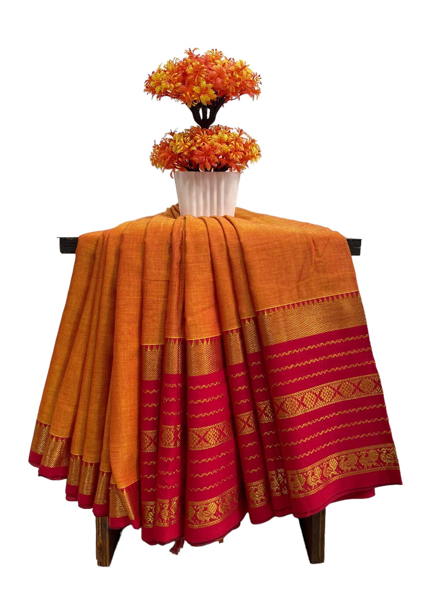 Narayanpet Light Orange Cotton Saree CS177