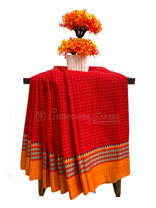 Narayanpet Red Cotton Saree CS189