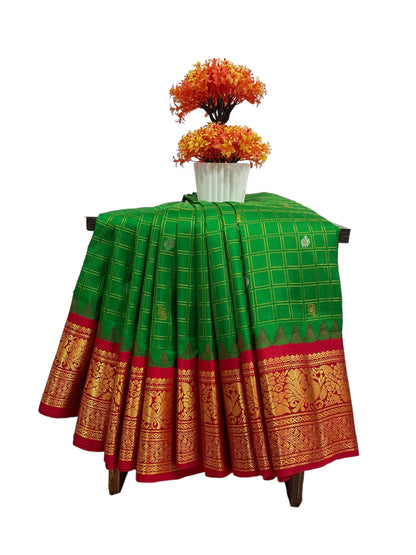 Humsa Big Checks Green  Pure Silk Saree