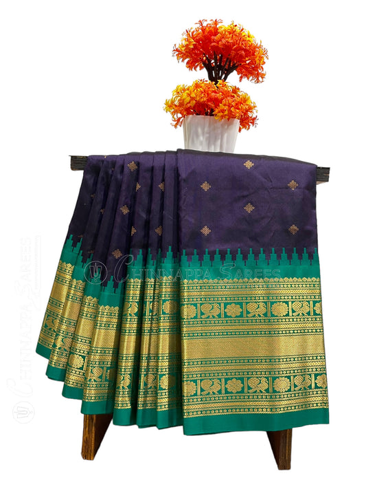 Kanchi Big Border Dark Purple Pure Silk Saree