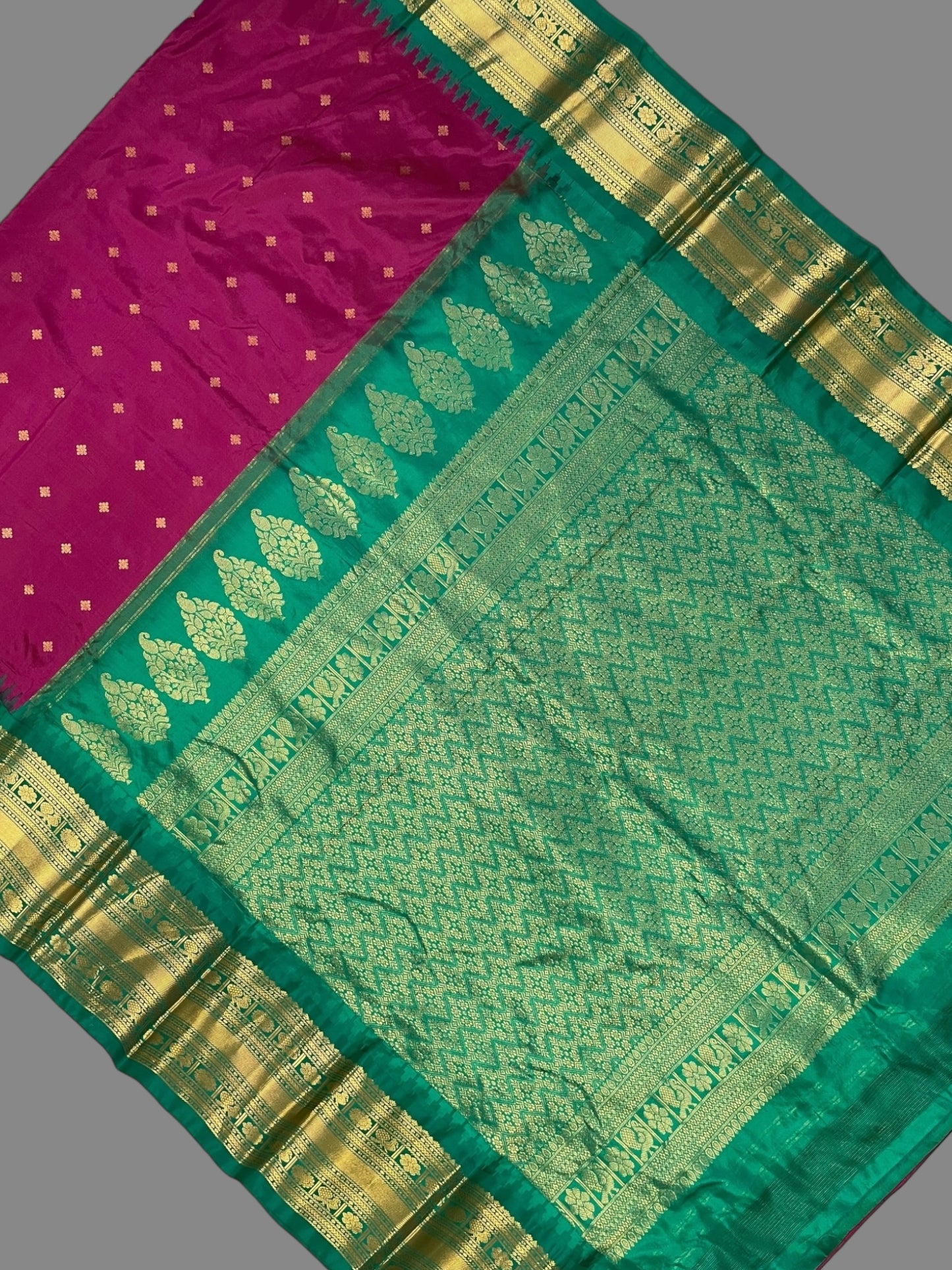 Kanchi Big Border Red  Purple Pure Silk Saree