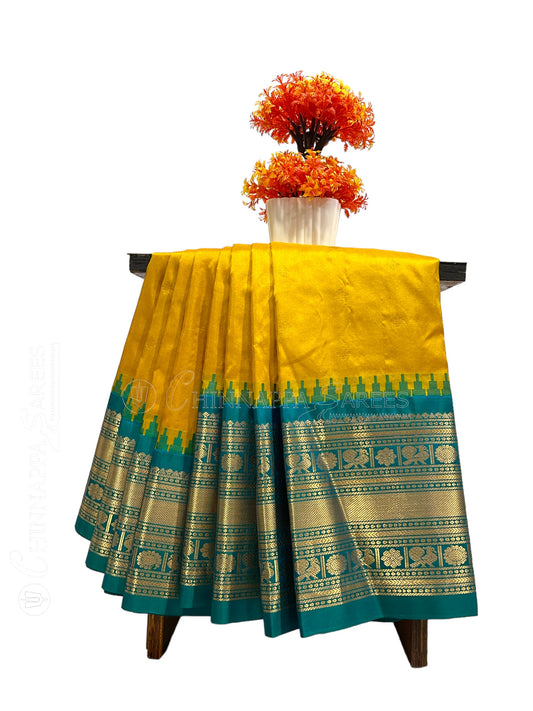 Kanchi Big Border Yellow  Pure Silk Saree