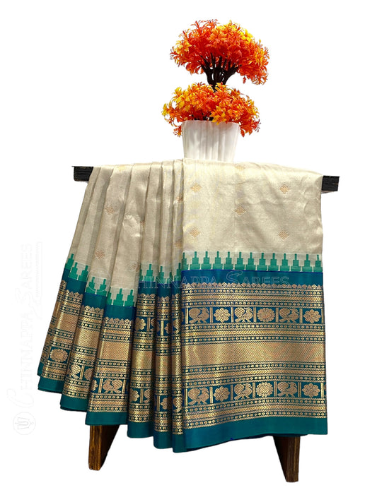 Kanchi Big Border Half white Pure Silk Saree