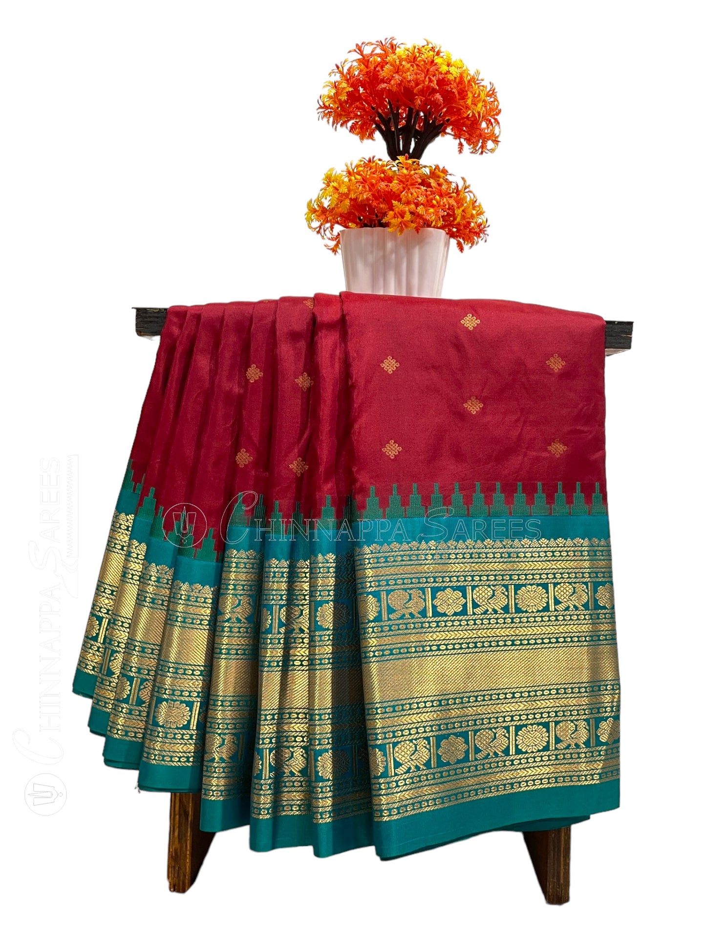 Kanchi Big Border Dark Red Pure Silk Saree