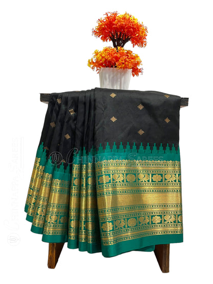 Kanchi Big Border Dark Black Pure Silk Saree