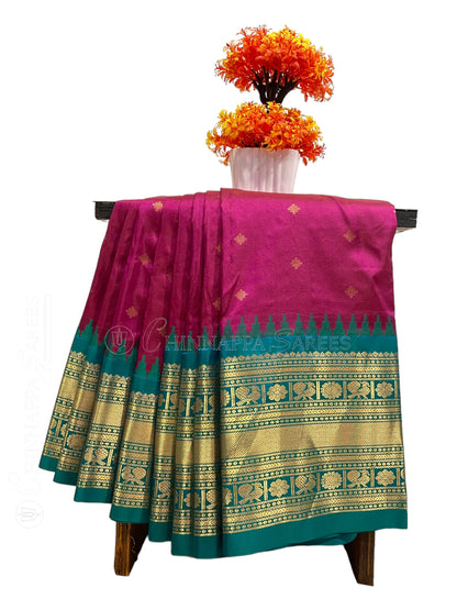 Kanchi Big Border Red  Purple Pure Silk Saree