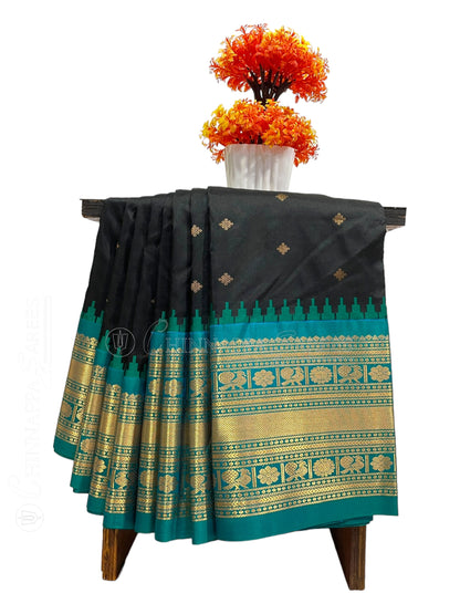 Kanchi Big Border Black Pure Silk Saree