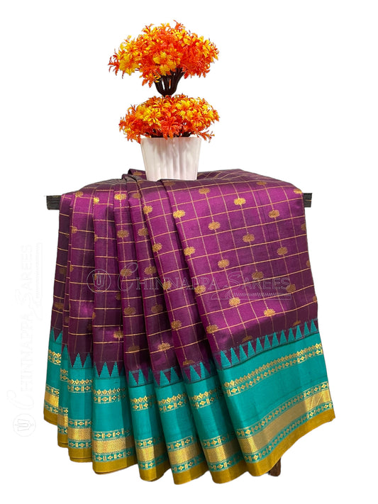 Gadwal Border Checks Magenta Pure Silk Saree
