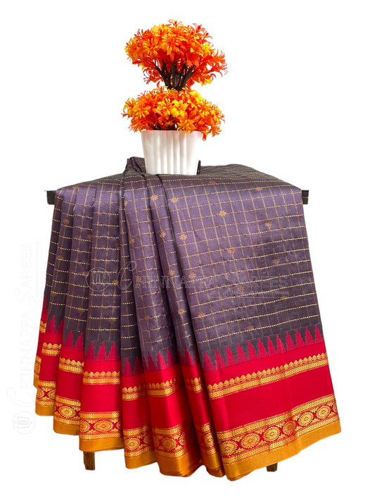 Gap Border Checks Blue Lilac Pure Silk Saree