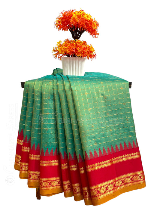 Gap Border Checks Sea Green Pure Silk Saree