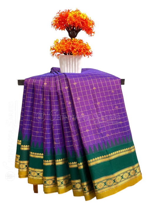 Gap Border Checks Purple Pure Silk Saree