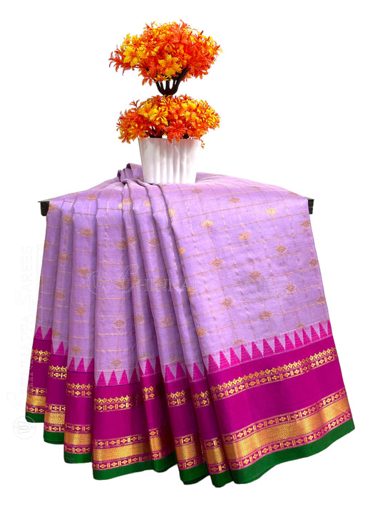 Gap Border Checks Lavender Pure Silk Saree