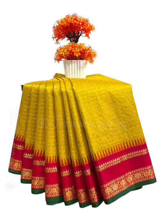 Gap Border Checks Citrine Pure Silk Saree