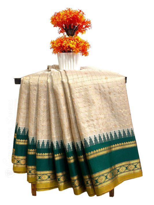 Gap Border Checks Almost Oyster Pure Silk Saree