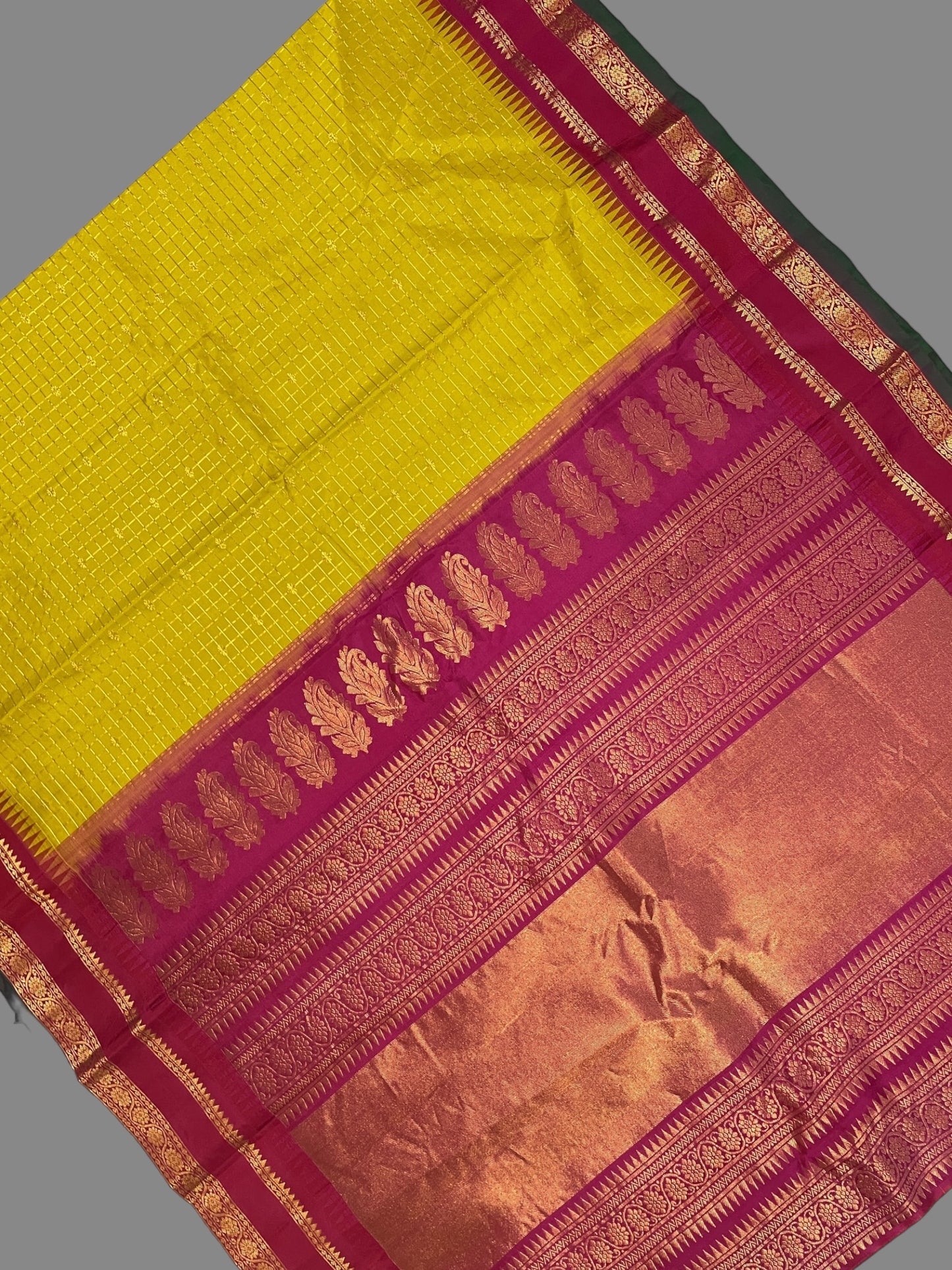 Gap Border Checks Citrine Pure Silk Saree