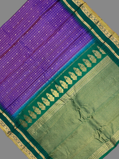 Gap Border Checks Purple Pure Silk Saree