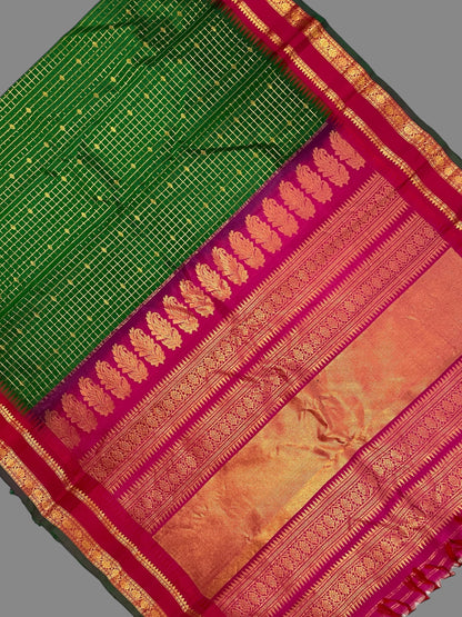 Gap Border Checks Dark Green Pure Silk Saree