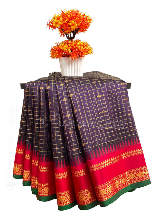 Gap Border Checks Black Current Pure Silk saree