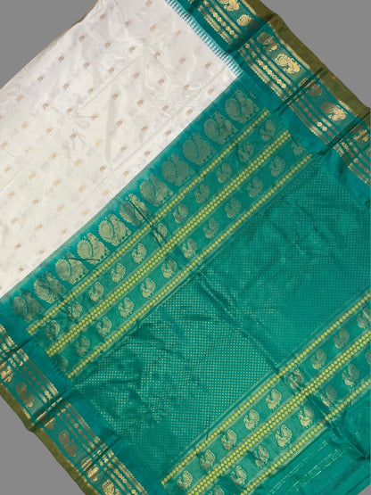 Mahalaxmi Border Off White Pure Silk Saree