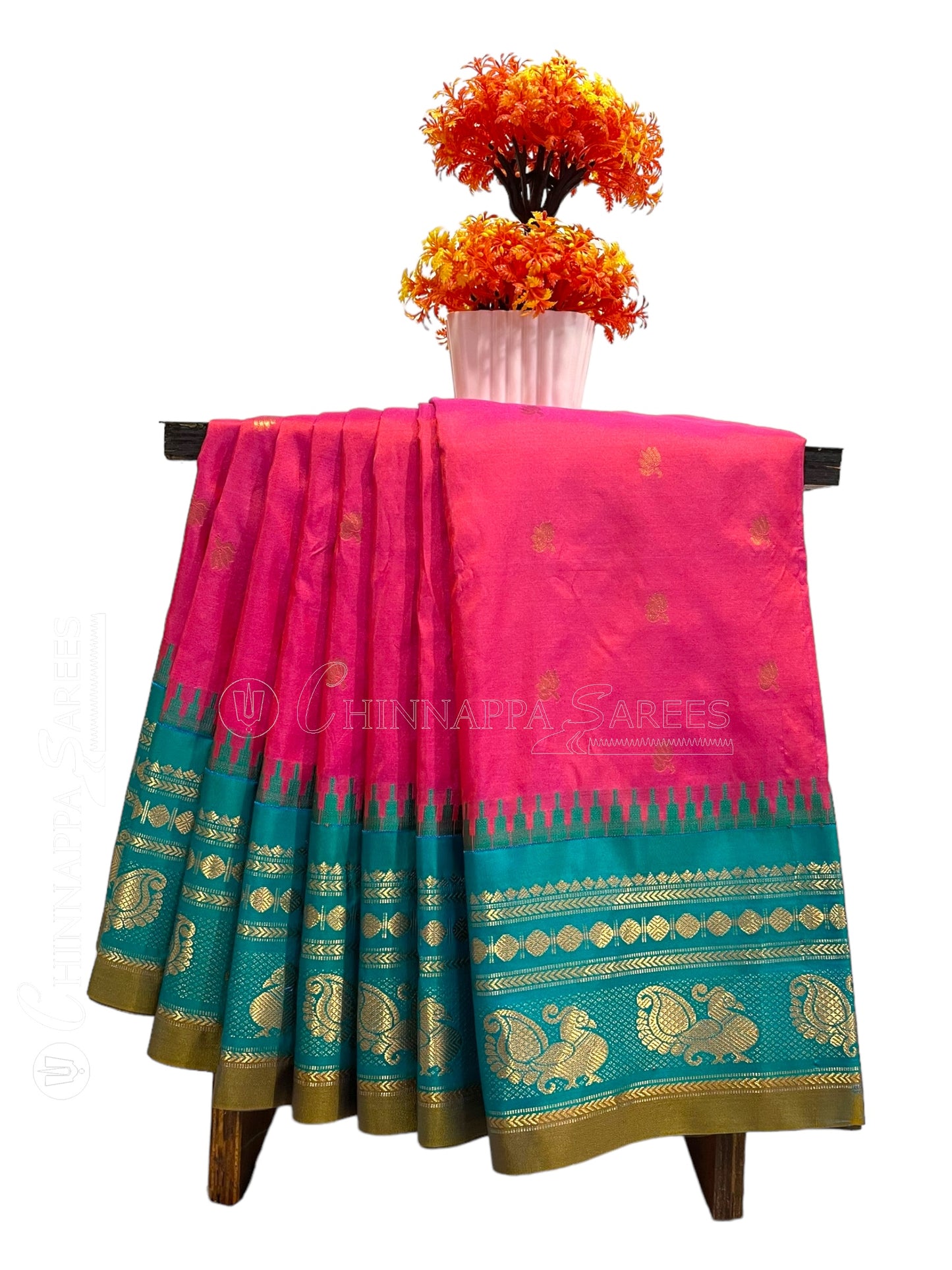 Mahalaxmi Border Dark Hot Pink Pure Silk Saree