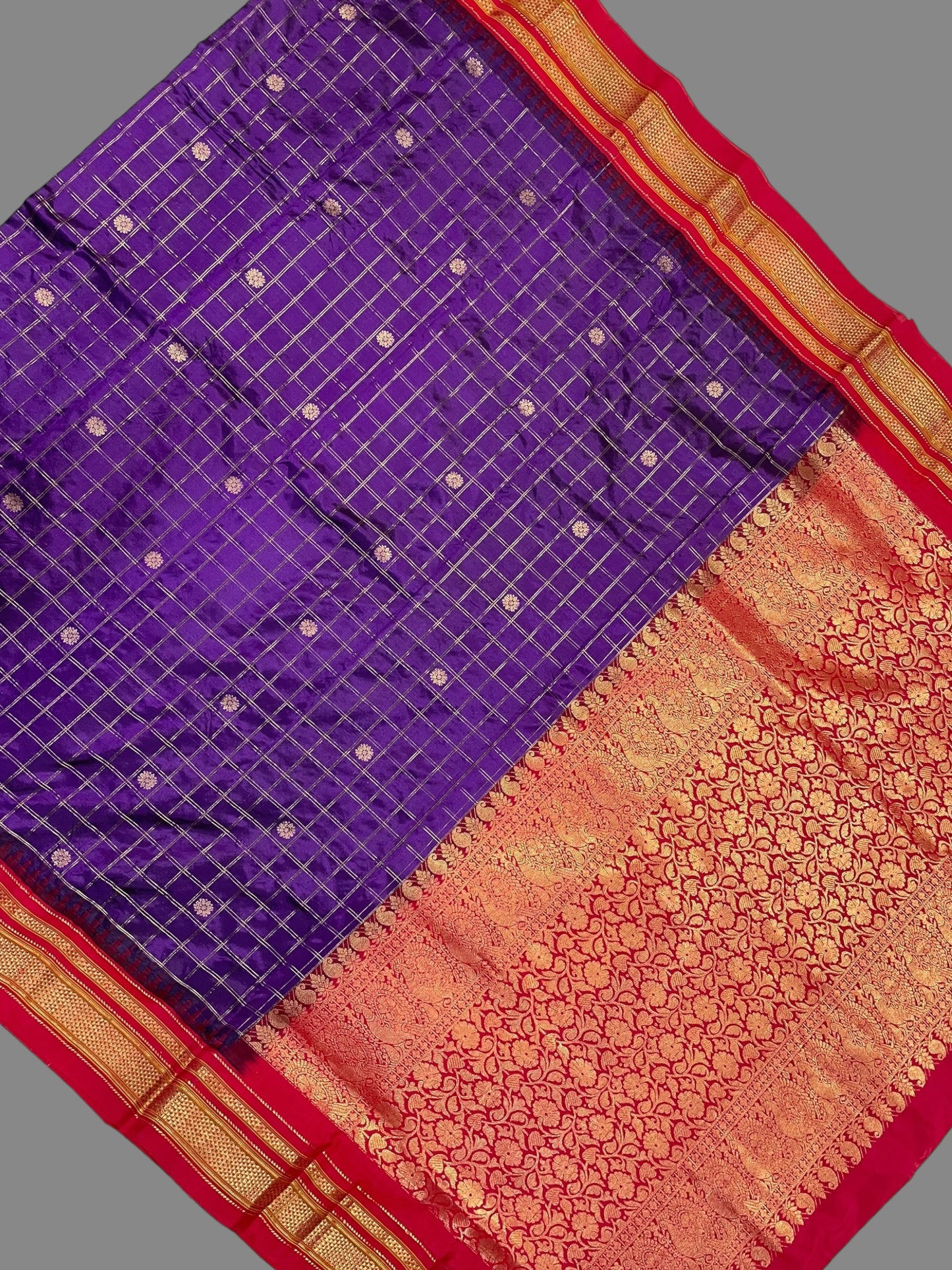 Big Peshwai Checks Violet Pure Silk Saree