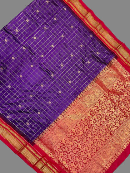 Big Peshwai Checks Violet Pure Silk Saree