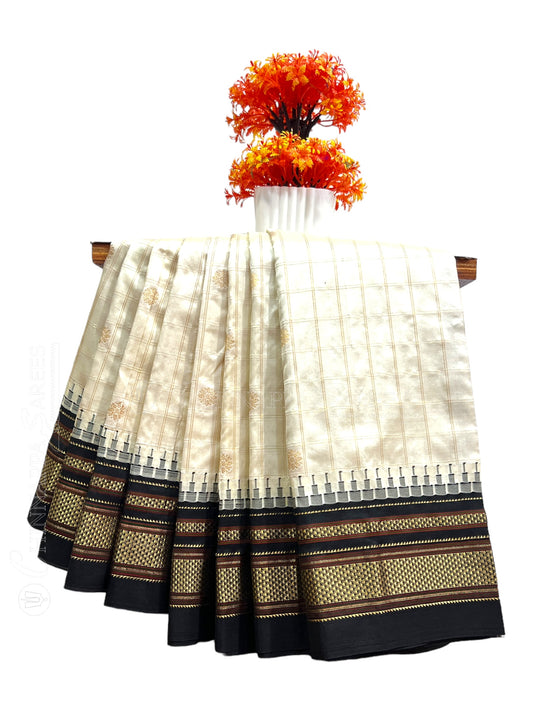 Big Peshwai Checks White Pure Silk Saree