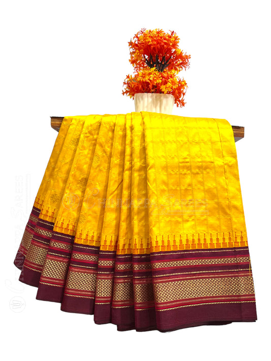 Big Peshwai Checks Yellow Pure SIlk Saree