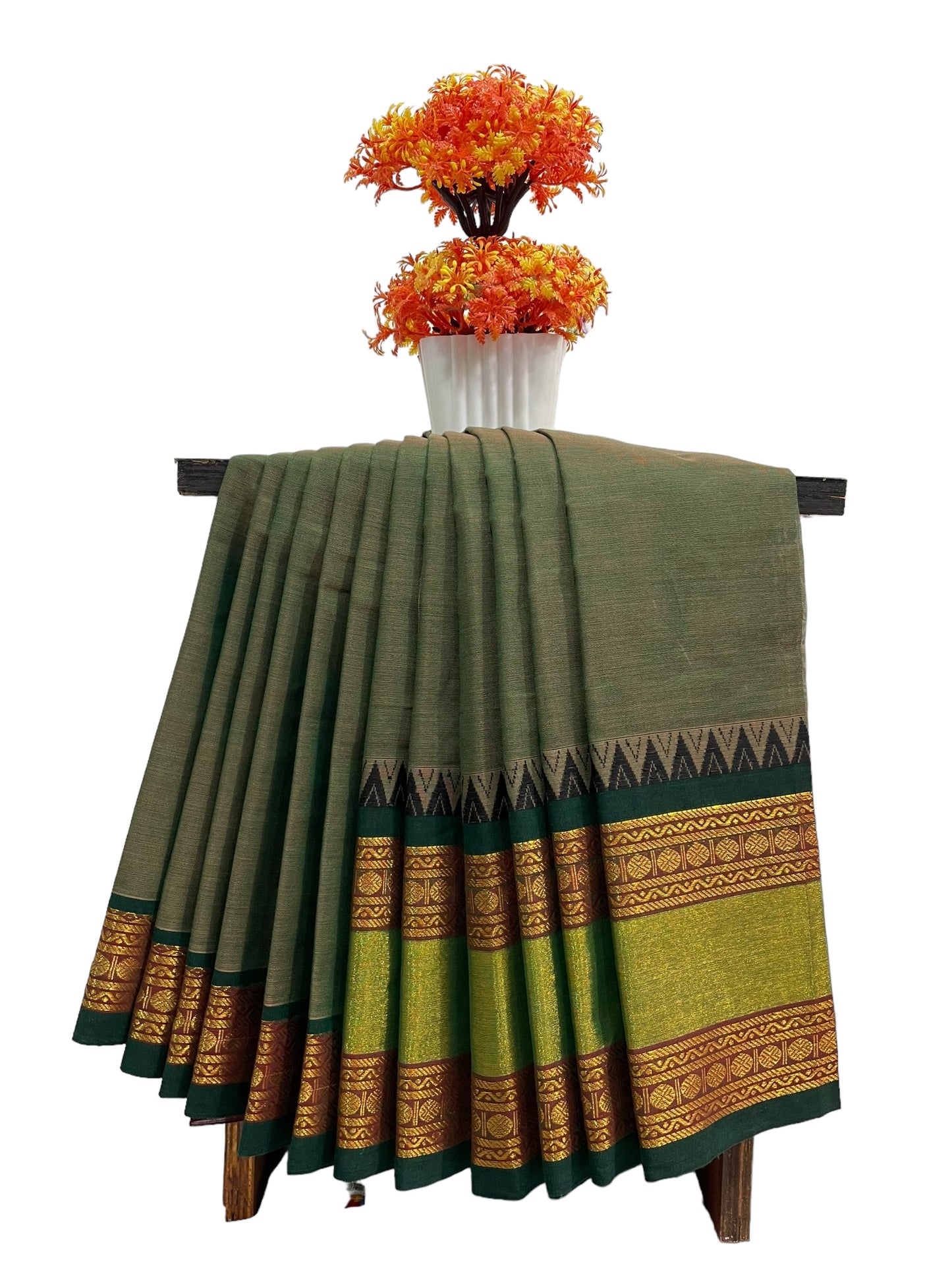 Narayanpet Dull Green Cotton Saree CS217