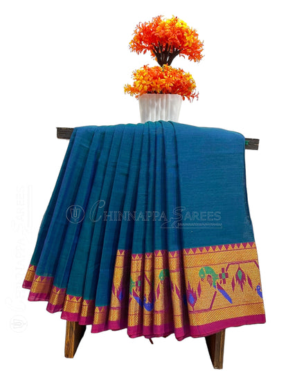 Narayanpet Ananda Blue Cotton Saree CS255