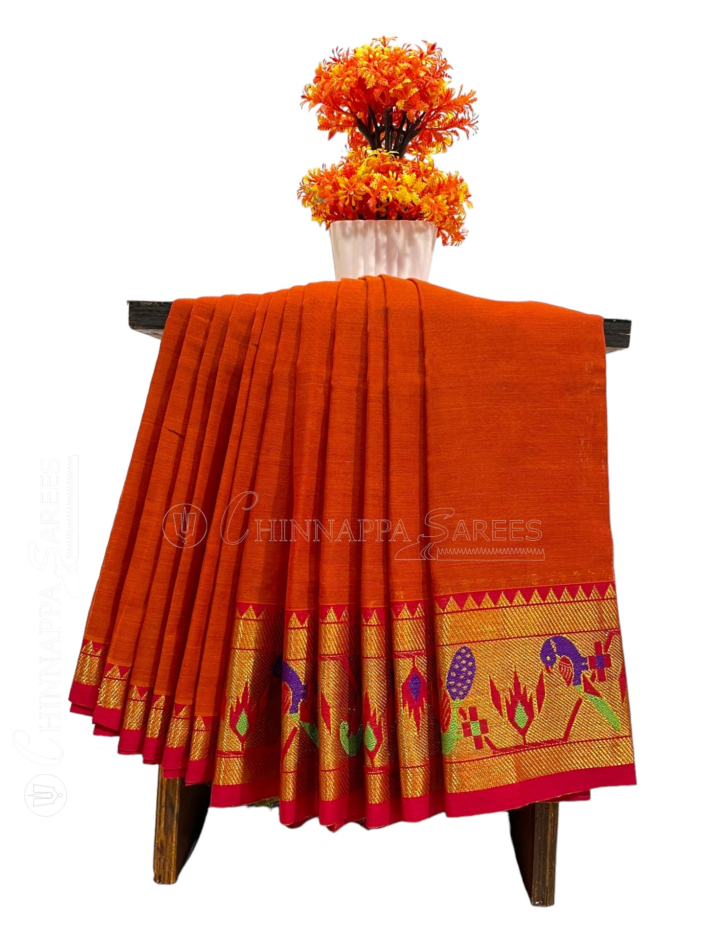 Narayanpet Orange Cotton Saree CS251